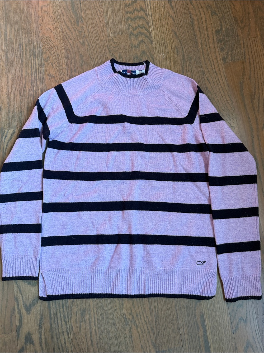 Vineyard Vines Pink and Black Striped Crewneck Sweater